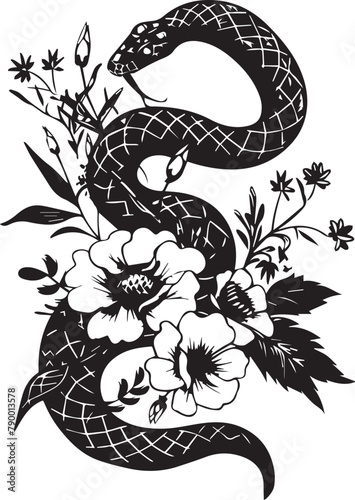 Floral snake silhouette with intricate designs