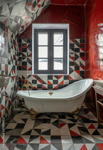 Modern Bathroom With Bathtub, Sink, and Window