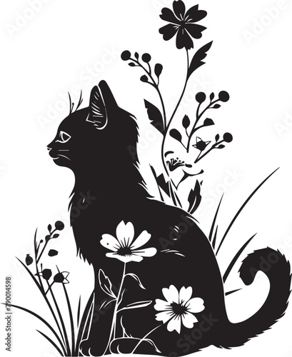 Silhouetted cats with floral patterns inside