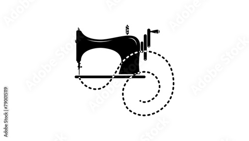sewing machine emblem, handmade , black isolated silhouette