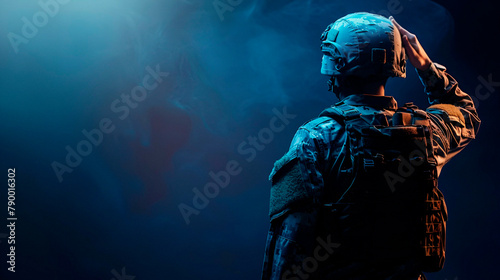 Soldier saluting with copy space