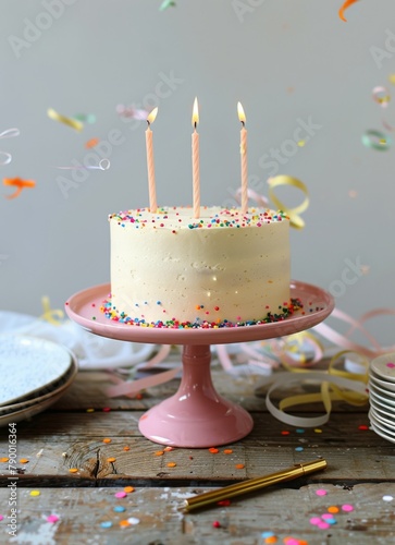 Birthday Cake With Lit Candles