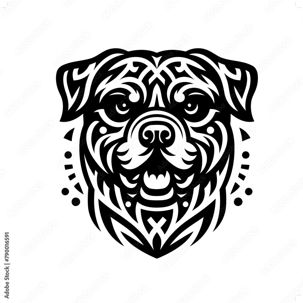 Rottweiler dog in modern tribal tattoo, abstract line art of animals, minimalist contour. Vector
