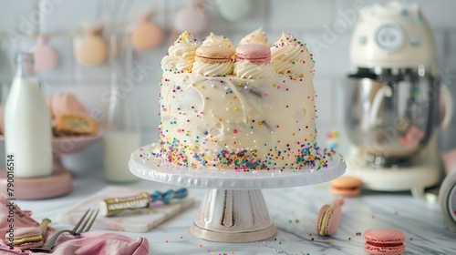 White Cake With Sprinkles on Table