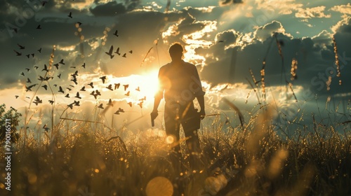 Man Standing on Top of Grass Covered Field