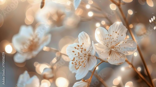 Close Up of White Flowers on Branch