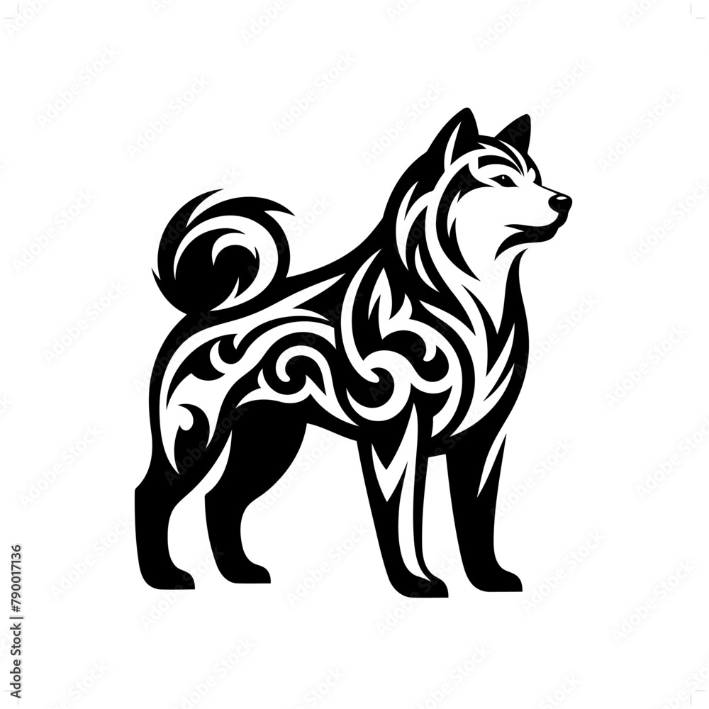 shiba dog in modern tribal tattoo, abstract line art of animals, minimalist contour. Vector shiba dog in modern tribal tattoo, abstract line art of animals, minimalist contour. Vector