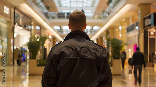Police officer standing in a shopping mall as security