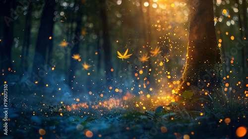 Abstract and magical image of Firefly flying in the night 