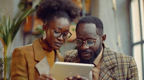Man and Woman Looking at Tablet