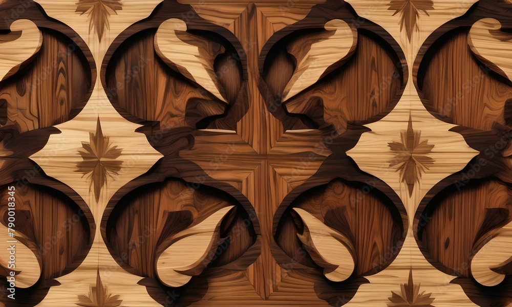 Carving on marquetry, old mahogany wood with patina - obrazy, fototapety, plakaty 
