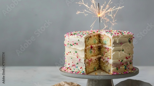 Cake With White Frosting and Sprinkles, Slice Cut Out