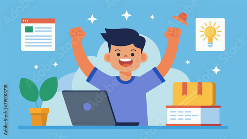 A student beaming with pride as they successfully complete an online quiz or assignment showcasing how far theyve come since their first digital