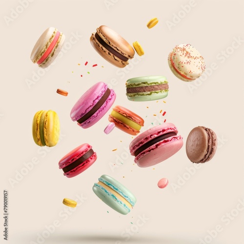 Wallpaper Mural flying colorful macaroons isolated on white background  Torontodigital.ca