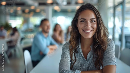 Woman With Curly Hair Smiling at Camera