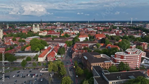 An aerial drone view of the old city ( Altstadt ) of Münster , Germany . photo