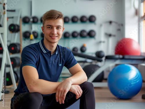 portrait of young sporty physiotherapist in a physic room photo