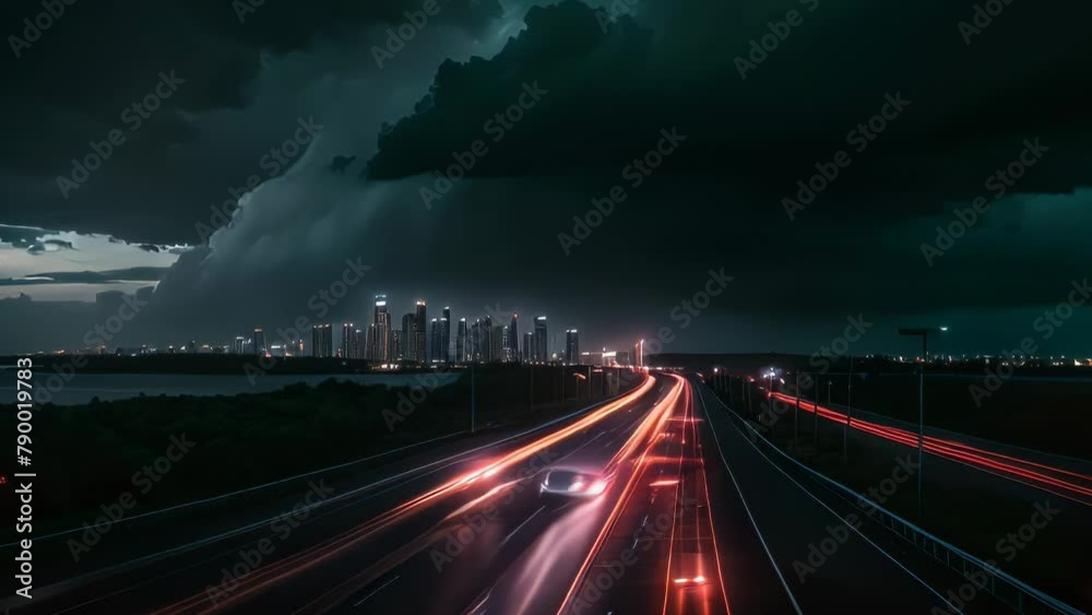 Video animation of dramatic and moody atmosphere of a cityscape under stormy conditions at night. Video animation of dramatic and moody atmosphere of a cityscape under stormy conditions at night.