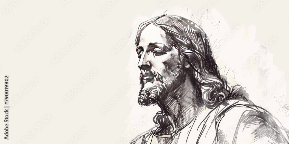 Hand-drawn Sketch Illustration of Jesus Christ on a Clean Background with Space for Text Hand-drawn Sketch Illustration of Jesus Christ on a Clean Background with Space for Text