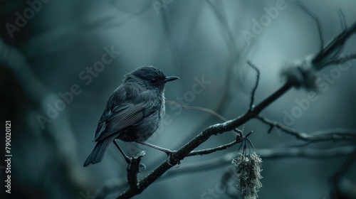A dark bird sitting gracefully on a branch