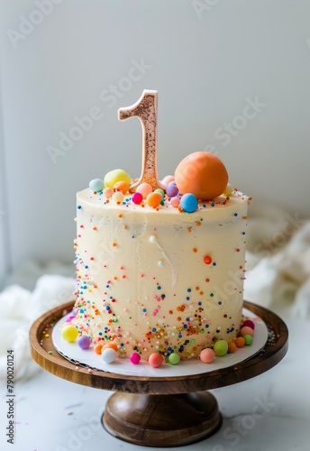 Birthday Cake With Sprinkles and Number One