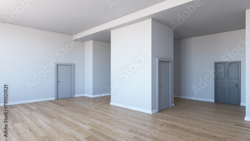 Empty room with parquet floor.