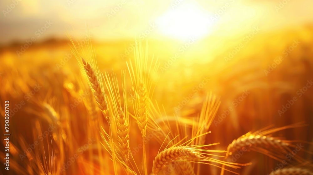Obraz premium Rural Summer Scene Golden Wheat Field Bathed in Sunlight at Sunset