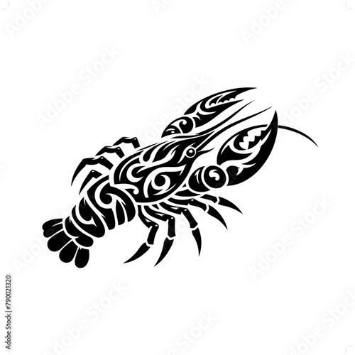 crayfish in modern tribal tattoo, abstract line art of animals, minimalist contour. Vector