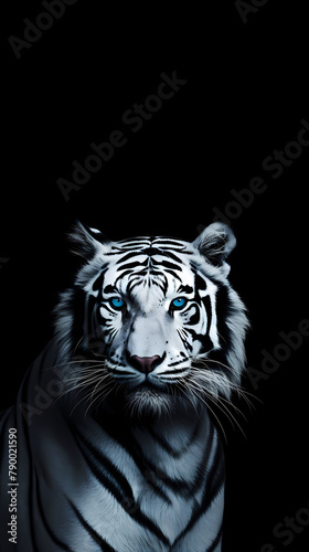 White tiger on black background