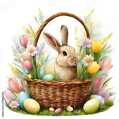 easter bunny with basket of eggs