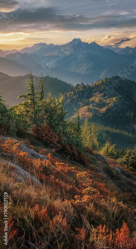 Majestic Mountain Range Silhouetted at Sunset