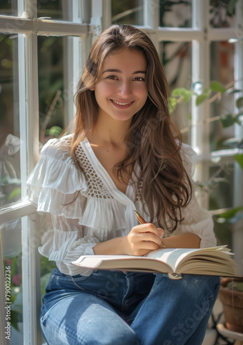 Woman Sitting in Chair With Book