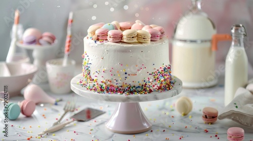 White Cake With Sprinkles on Table