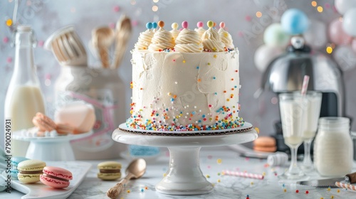 White Cake With Sprinkles on Table
