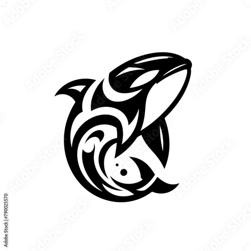 orca; whale in modern tribal tattoo, abstract line art of animals, minimalist contour. Vector