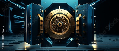 Minimalist 3D visualization of a high-security digital vault,