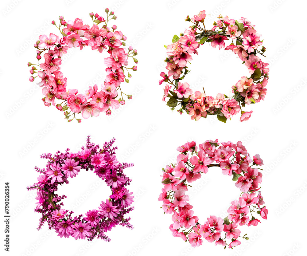 Set of flowers wreath isolated on white