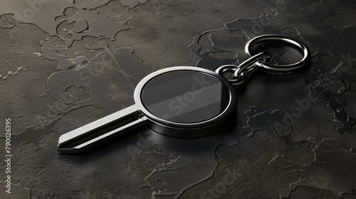 Keychain with keyhole on a dark background. photo