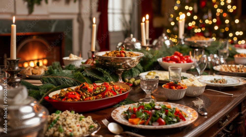 Grand Dining Room with Vegetarian Holiday Meal Set-Up