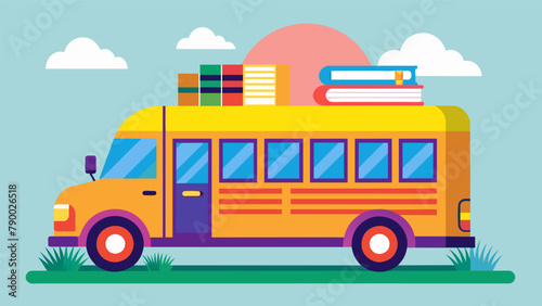 A colorful school bus now retired and repurposed as a mobile library offering books to children in underprivileged neighborhoods.