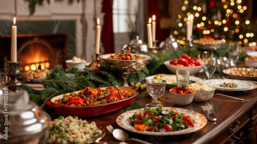 Grand Dining Room with Vegetarian Holiday Meal Set-Up