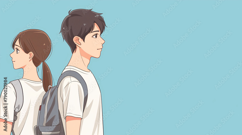Fototapeta premium anime style students, copy space