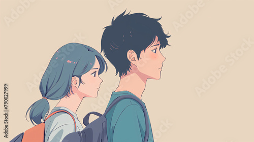 anime style students, copy space