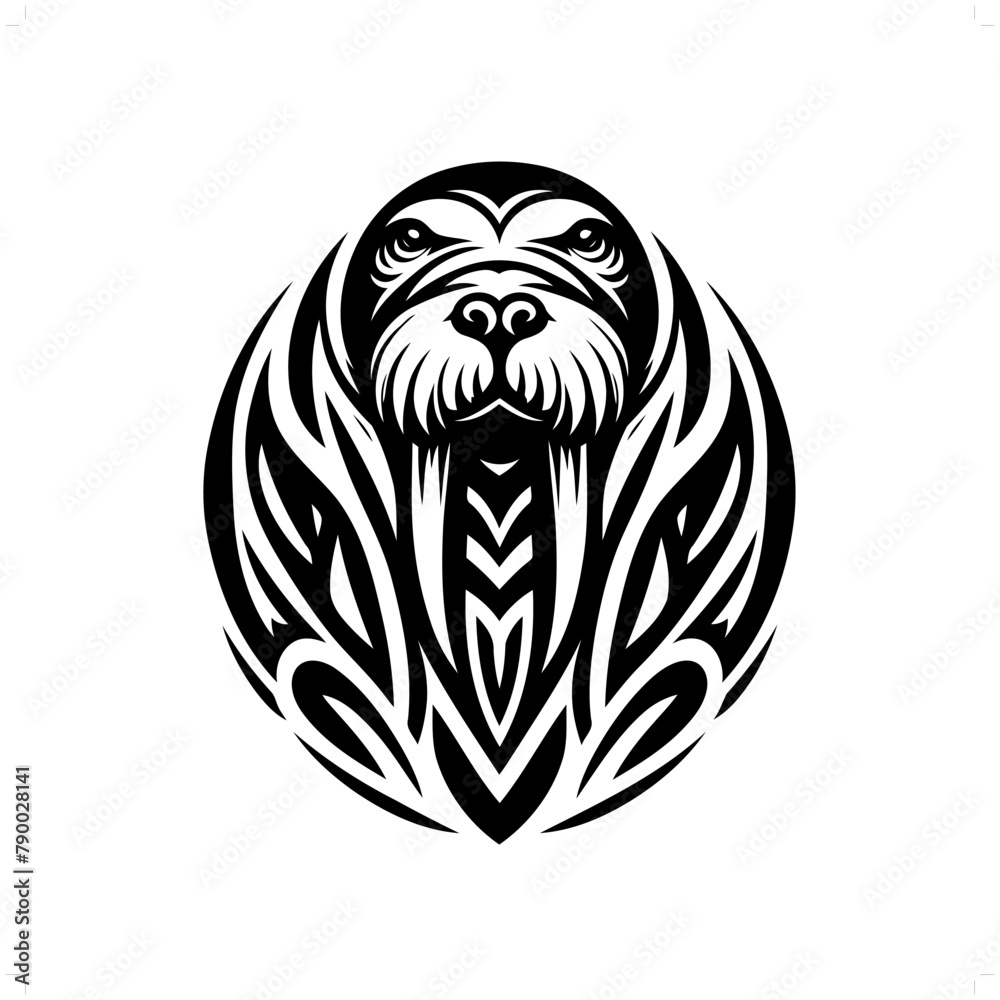 walrus in modern tribal tattoo, abstract line art of animals, minimalist contour. Vector walrus in modern tribal tattoo, abstract line art of animals, minimalist contour. Vector