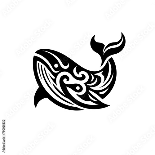 Whale in modern tribal tattoo, abstract line art of animals, minimalist contour. Vector