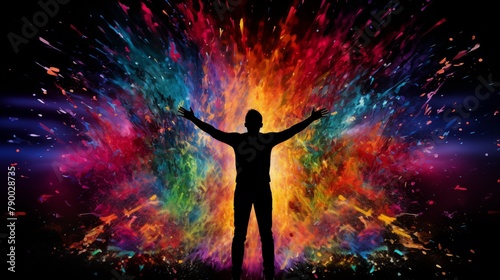 Colorful Explosion in the Background with a Dark Silhouette standing in front