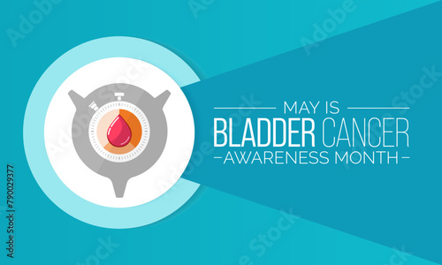 Bladder cancer awareness month observed each year in May, it is where a growth of abnormal tissue, known as a tumor, develops in the bladder lining. Vector illustration.
