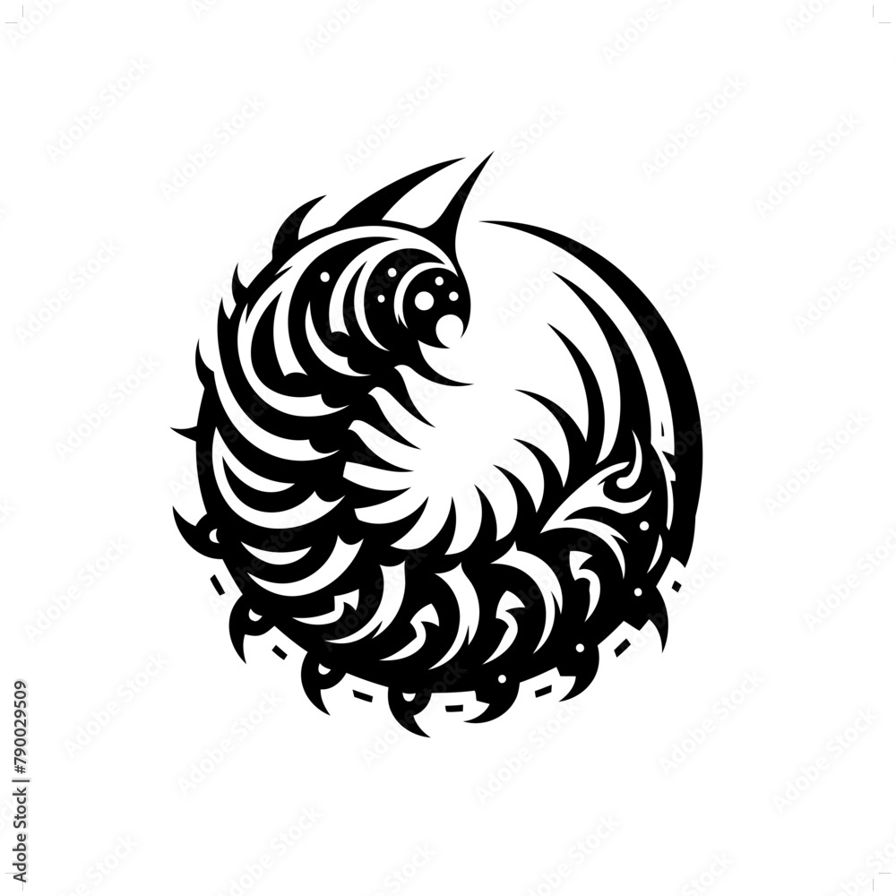 Caterpillar in modern tribal tattoo, abstract line art of animals, minimalist contour. Vector