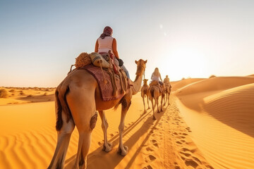 young woman having fun and enjoying with camel ride
