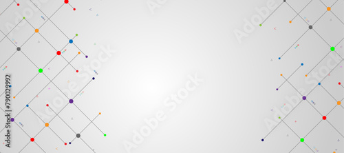 Digital technology white background. Network technology and Connection concept. Circuit connects lines and dots. Decentralized network nodes connections.